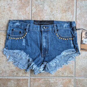 One Teaspoon Rhinestone Rollers Vintage Denim Shorts in 70's Blue - Size 28